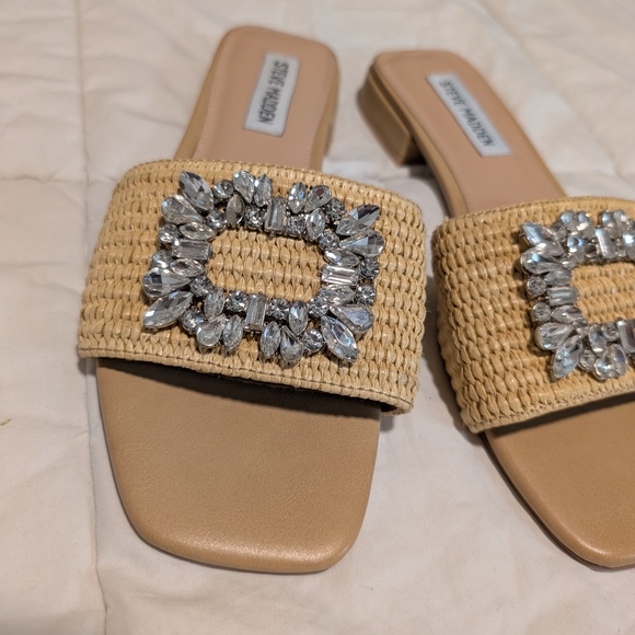 Steve Madden Tan Embellished Slide Sandals - Picture 3 of 5
